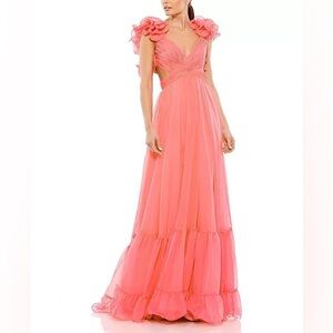 Mac Duggal Ruffle Tiered Cut-Out Chiffon Gown